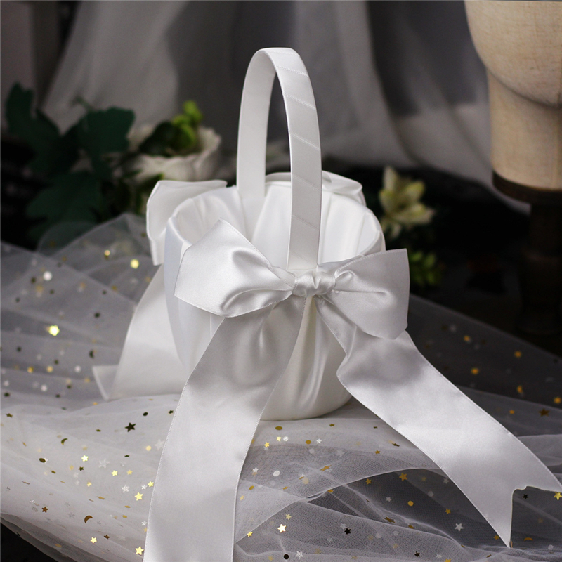 Wedding Hampers - White Flower Girls Basket Pearl Simple