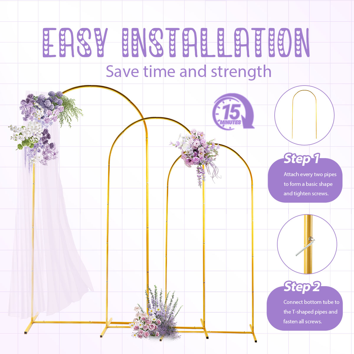 3Pack Golden Metal Arch Kits,  - Wedding Balloon Arch 리뷰 및 가격